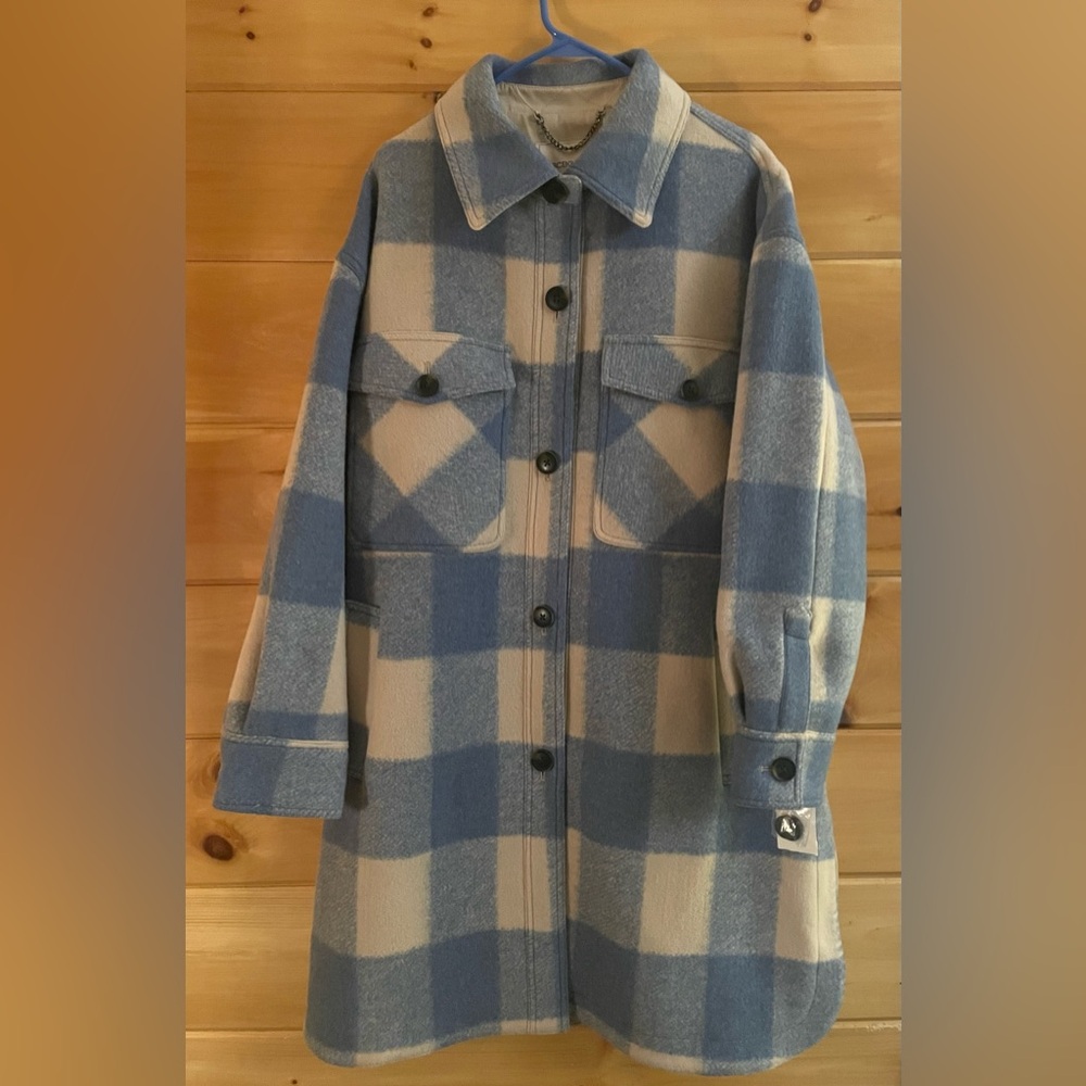 BCBGeneration Plaid Oversized Blue and Cream Colored XL Jacket/ Coat NWT